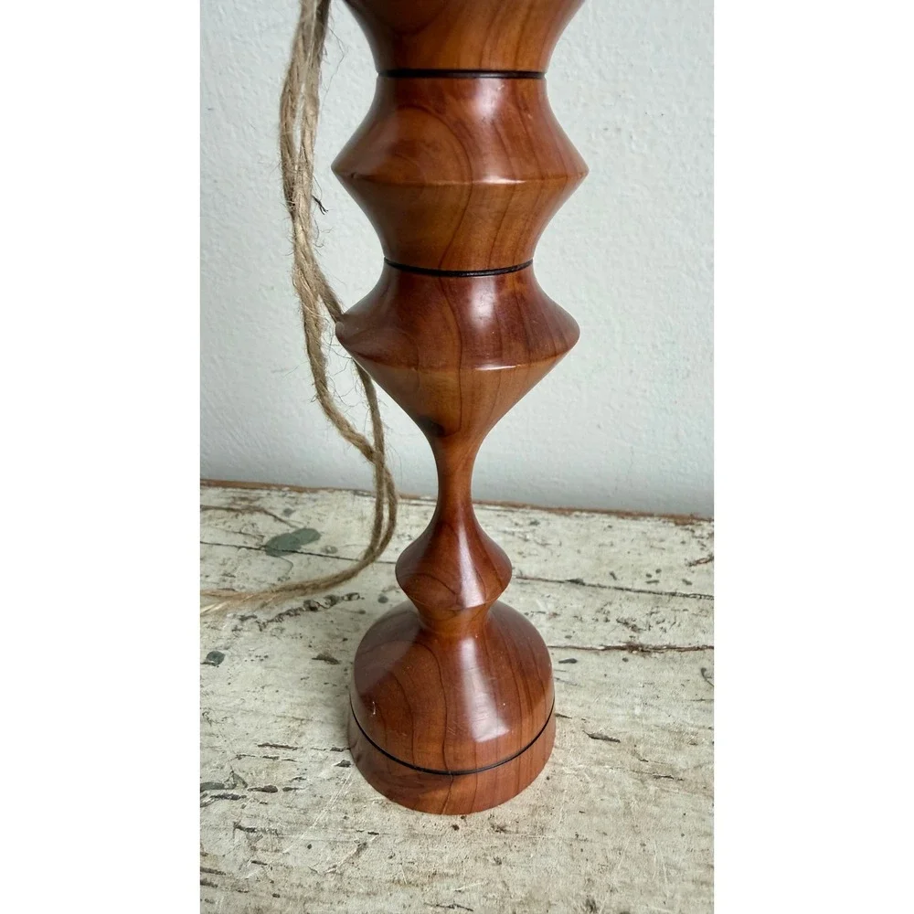 Hand Turned Wood Light Pull Hanging Ornament Geometric Spindle 8.5 Inch